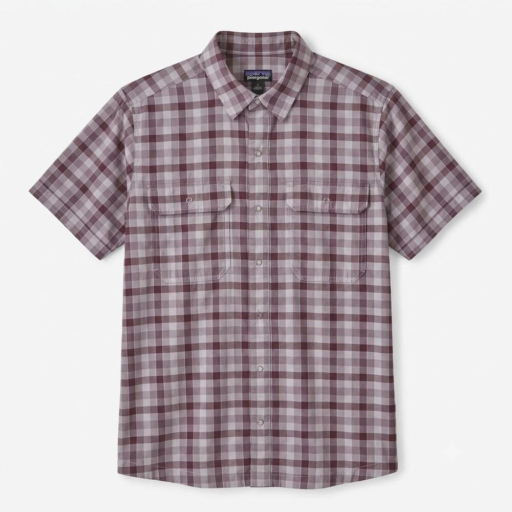 Patagonia Short Sleeve Performance Hiking Shirt Brown Plaid Mens Medium